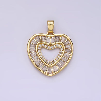 14K Gold Filled Baguette CZ Heart Pendant Charm | J-533