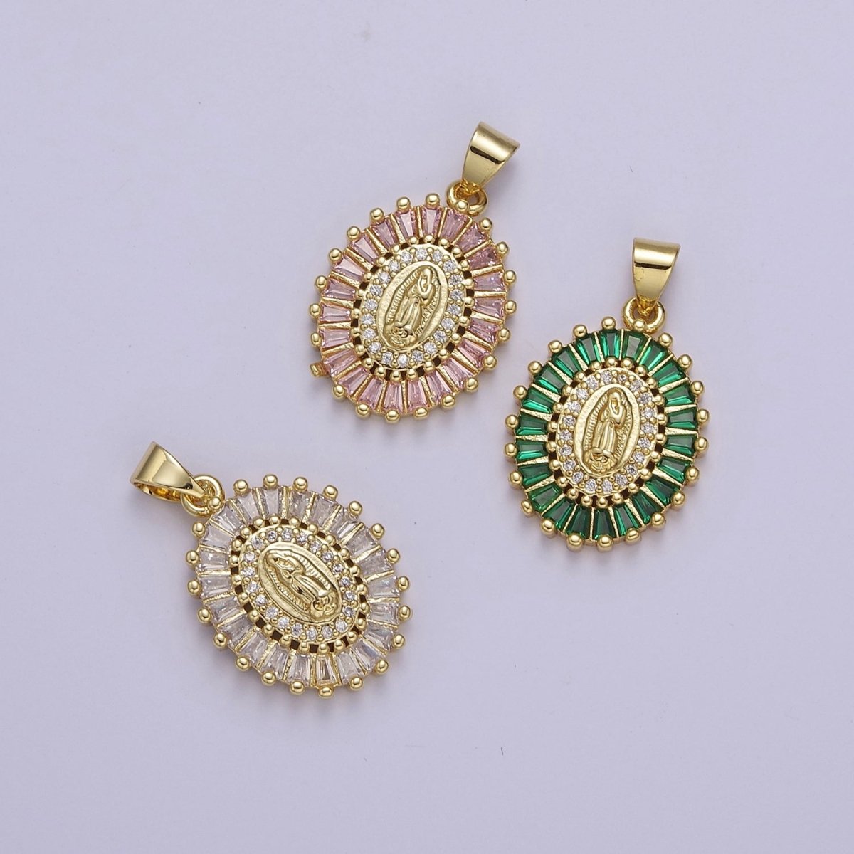 14K Gold Filled Baguette Lady Guadalupe Charm Virgin Mary Pendant Micro Pave Religious Catholic Jewelry J-498 J-499 J-501