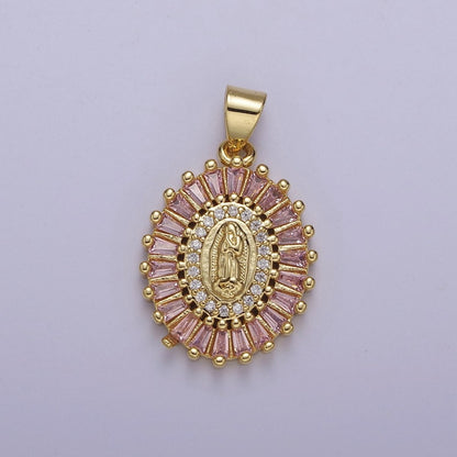 14K Gold Filled Baguette Lady Guadalupe Charm Virgin Mary Pendant Micro Pave Religious Catholic Jewelry J-498 J-499 J-501