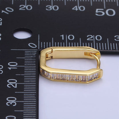 14K Gold Filled Baguette Lined Edged Oblong Hoop Earrings in Gold &amp; Silver | P466 P467