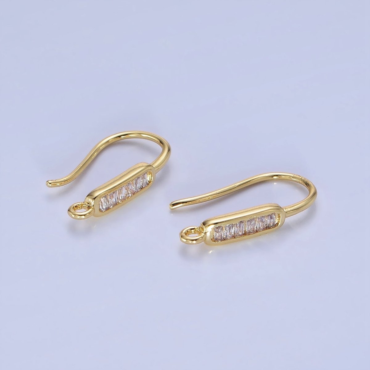 14K Gold Filled Baguette Lined Fish Hook Earrings Findings in Gold &amp; Silver | Z747 Z748
