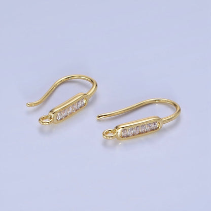 14K Gold Filled Baguette Lined Fish Hook Earrings Findings in Gold &amp; Silver | Z747 Z748