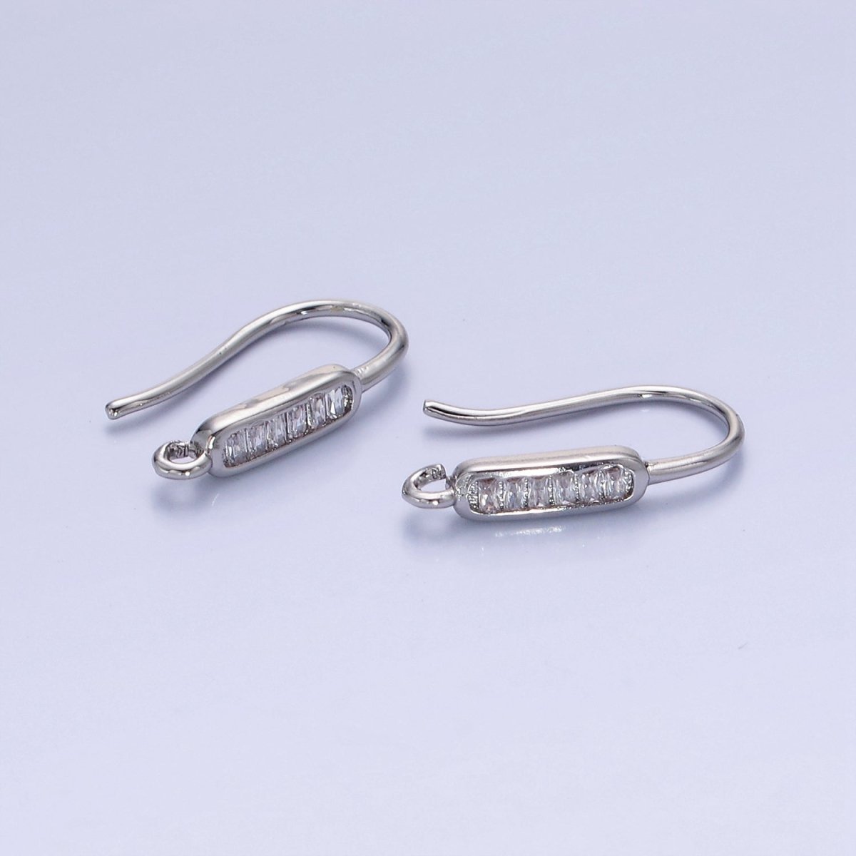 14K Gold Filled Baguette Lined Fish Hook Earrings Findings in Gold &amp; Silver | Z747 Z748