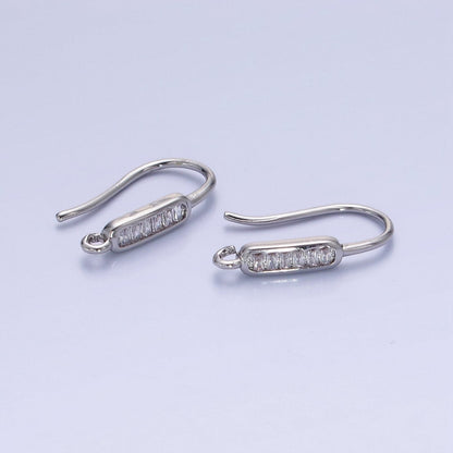 14K Gold Filled Baguette Lined Fish Hook Earrings Findings in Gold &amp; Silver | Z747 Z748