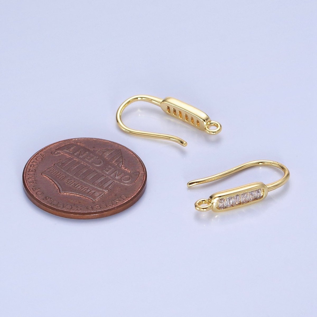 14K Gold Filled Baguette Lined Fish Hook Earrings Findings in Gold &amp; Silver | Z747 Z748