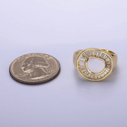 14K Gold Filled Baguette Lined Open Round Signet Ring in Gold &amp; Silver | R213 R214