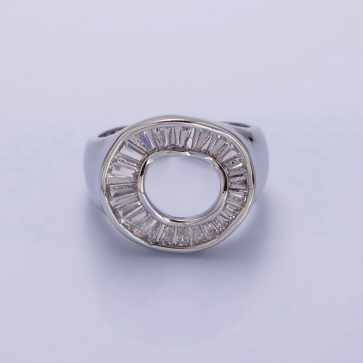 14K Gold Filled Baguette Lined Open Round Signet Ring in Gold &amp; Silver | R213 R214