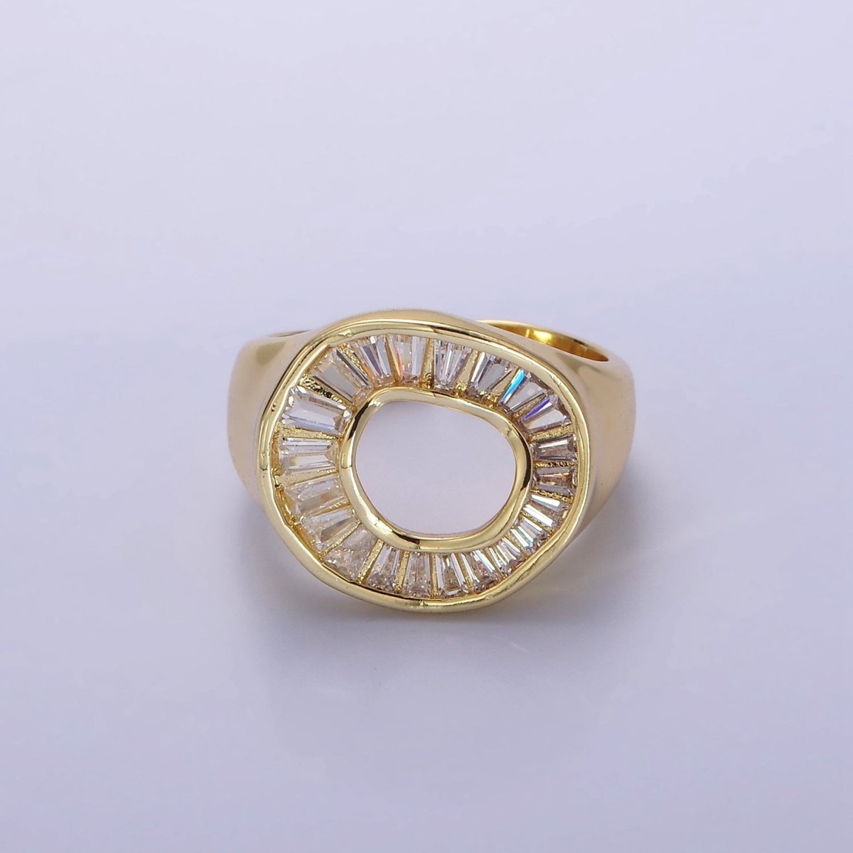 14K Gold Filled Baguette Lined Open Round Signet Ring in Gold &amp; Silver | R213 R214