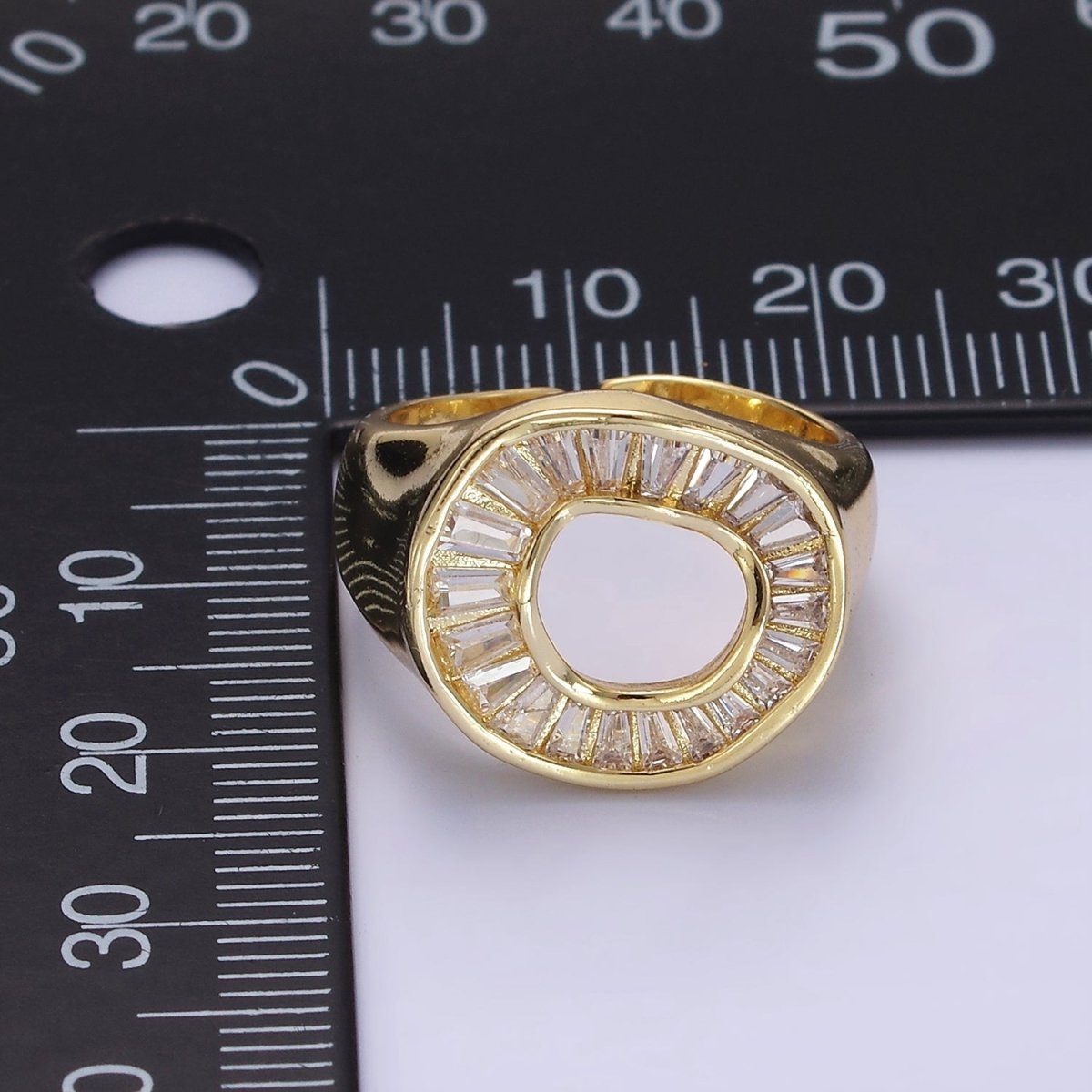 14K Gold Filled Baguette Lined Open Round Signet Ring in Gold &amp; Silver | R213 R214