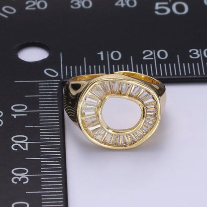 14K Gold Filled Baguette Lined Open Round Signet Ring in Gold &amp; Silver | R213 R214