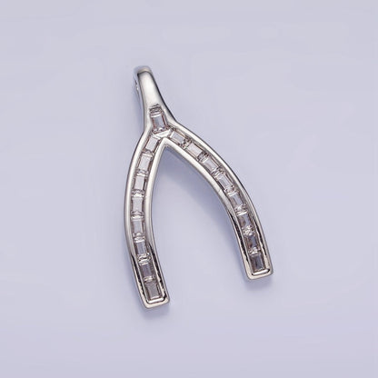 14K Gold Filled Baguette Lined Wishbone Pendant in Gold &amp; Silver | AA1269