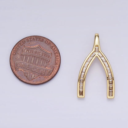 14K Gold Filled Baguette Lined Wishbone Pendant in Gold &amp; Silver | AA1269