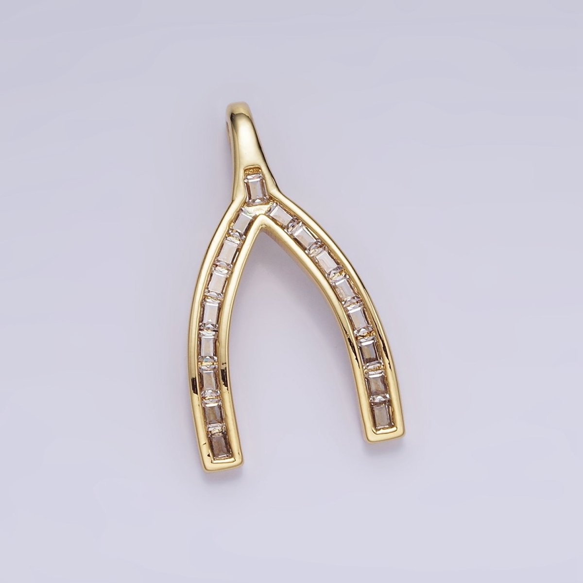 14K Gold Filled Baguette Lined Wishbone Pendant in Gold &amp; Silver | AA1269