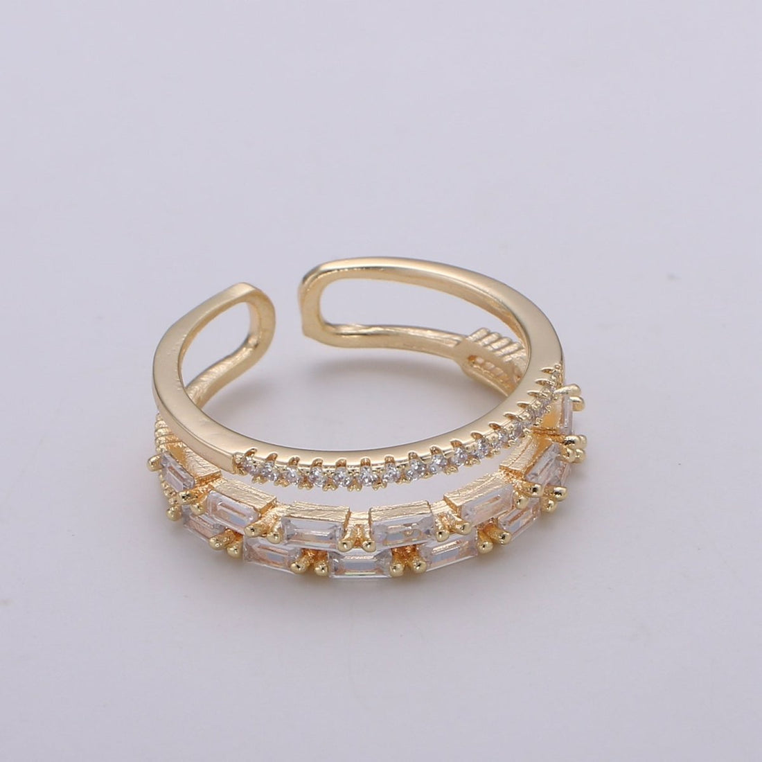 OS 14K Gold Filled Baguette Micro Paved CZ Double Band Ring | U516