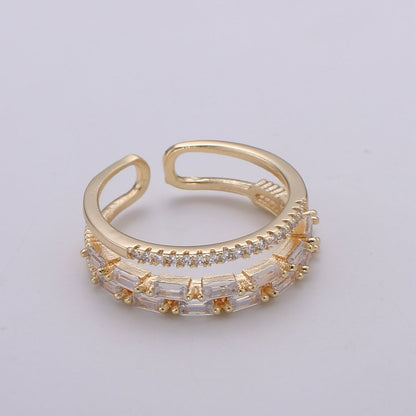 OS 14K Gold Filled Baguette Micro Paved CZ Double Band Ring | U516
