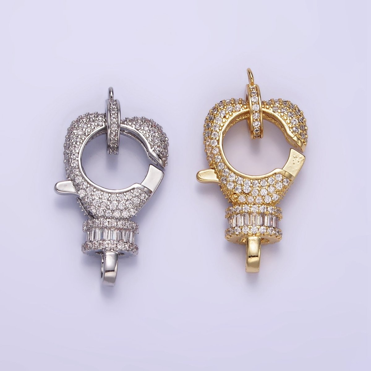 14K Gold Filled Baguette Micro Paved CZ Lobster Clasps Closure Findings Set in Silver &amp; Gold | Z816 Z815