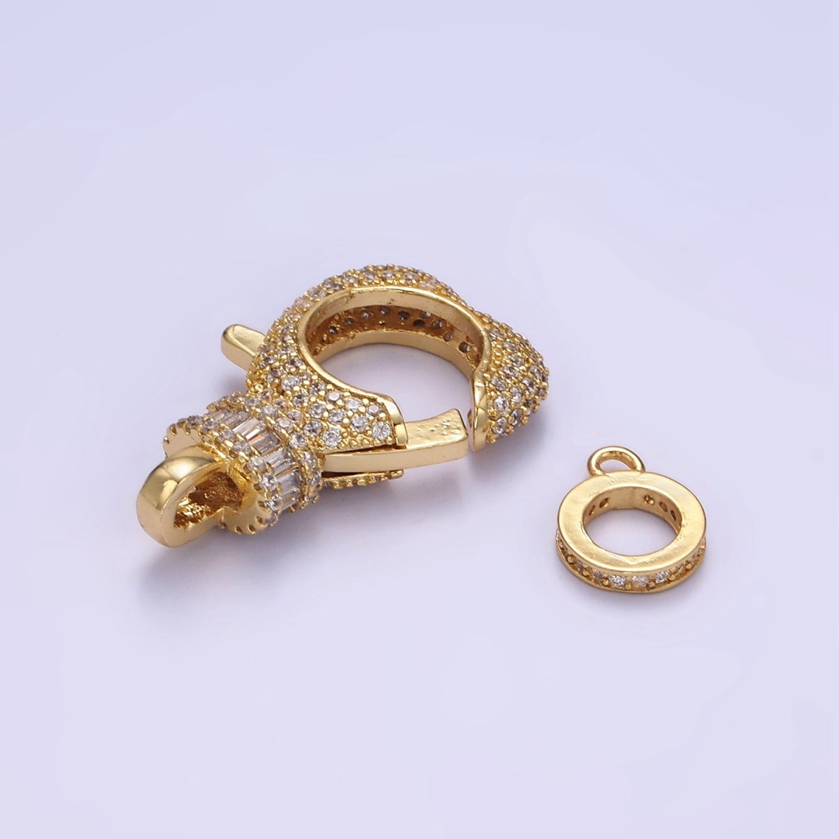 14K Gold Filled Baguette Micro Paved CZ Lobster Clasps Closure Findings Set in Silver &amp; Gold | Z816 Z815