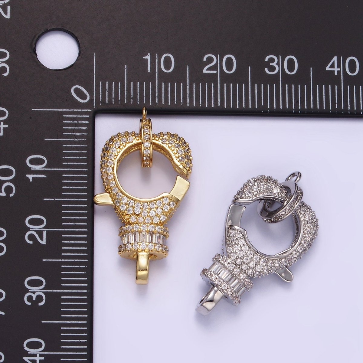 14K Gold Filled Baguette Micro Paved CZ Lobster Clasps Closure Findings Set in Silver &amp; Gold | Z816 Z815