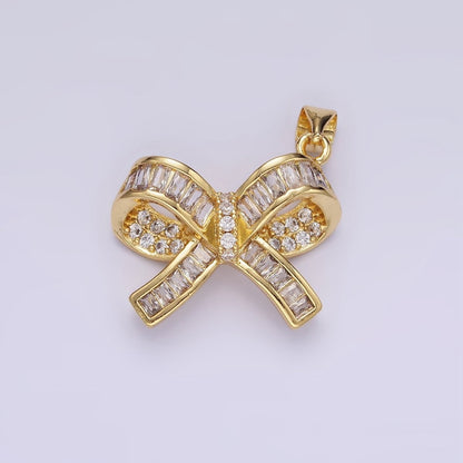 14K Gold Filled Baguette Micro Paved CZ Ribbon Bow Pendant | H136