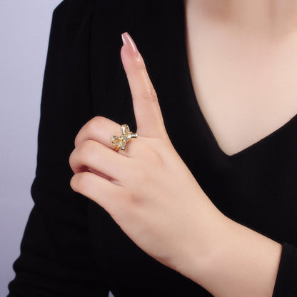 14K Gold Filled Baguette Micro Paved Ribbon Bow Ring | O245