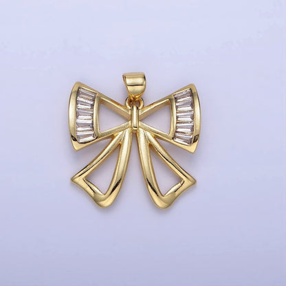 14K Gold Filled Baguette Open Ribbon Bow Pendant | AA1320