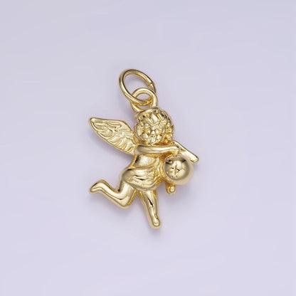 14K Gold Filled Ball Running Cherub Baby Angel Charm in Gold &amp; Silver | W495