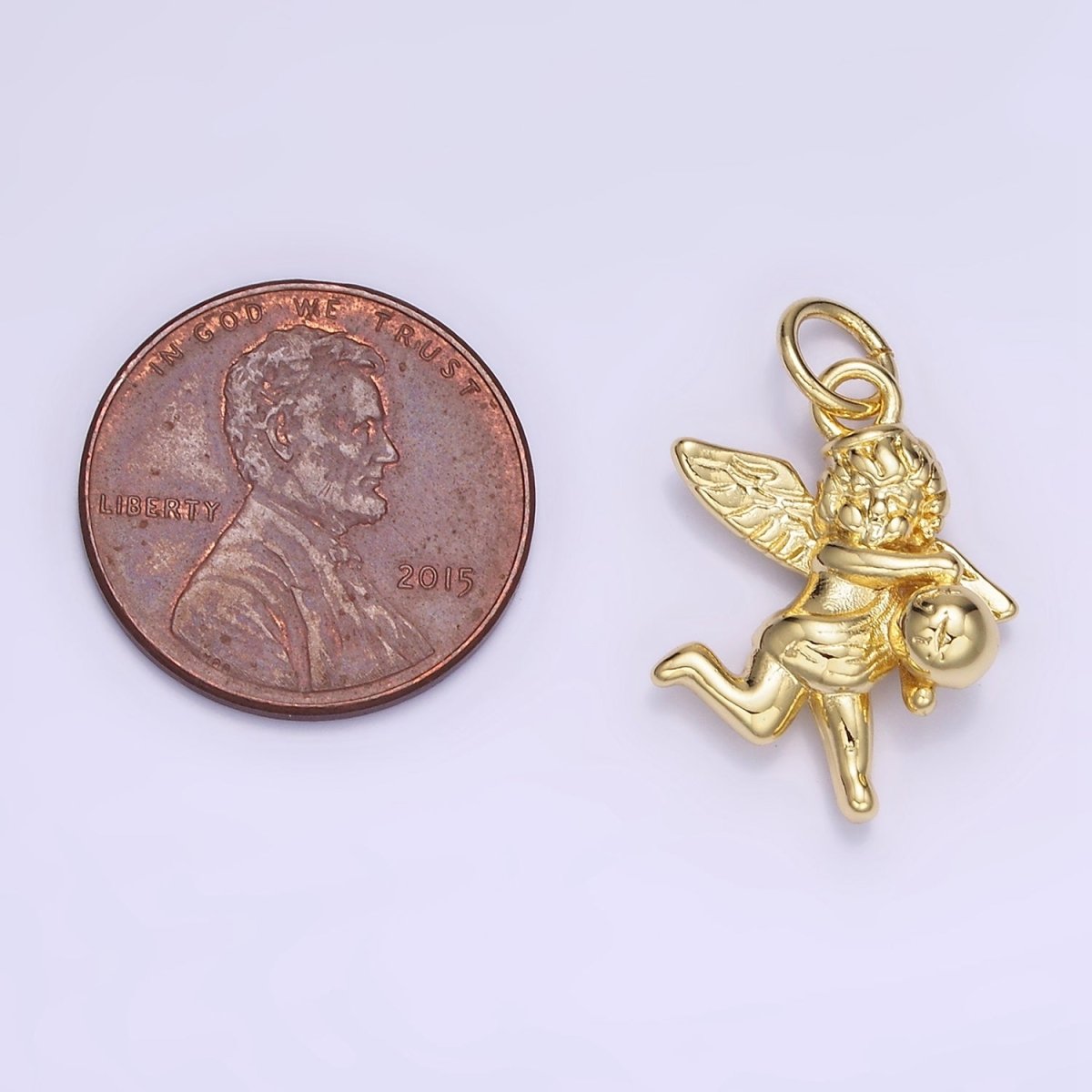 14K Gold Filled Ball Running Cherub Baby Angel Charm in Gold &amp; Silver | W495