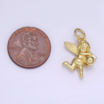 14K Gold Filled Ball Running Cherub Baby Angel Charm in Gold &amp; Silver | W495