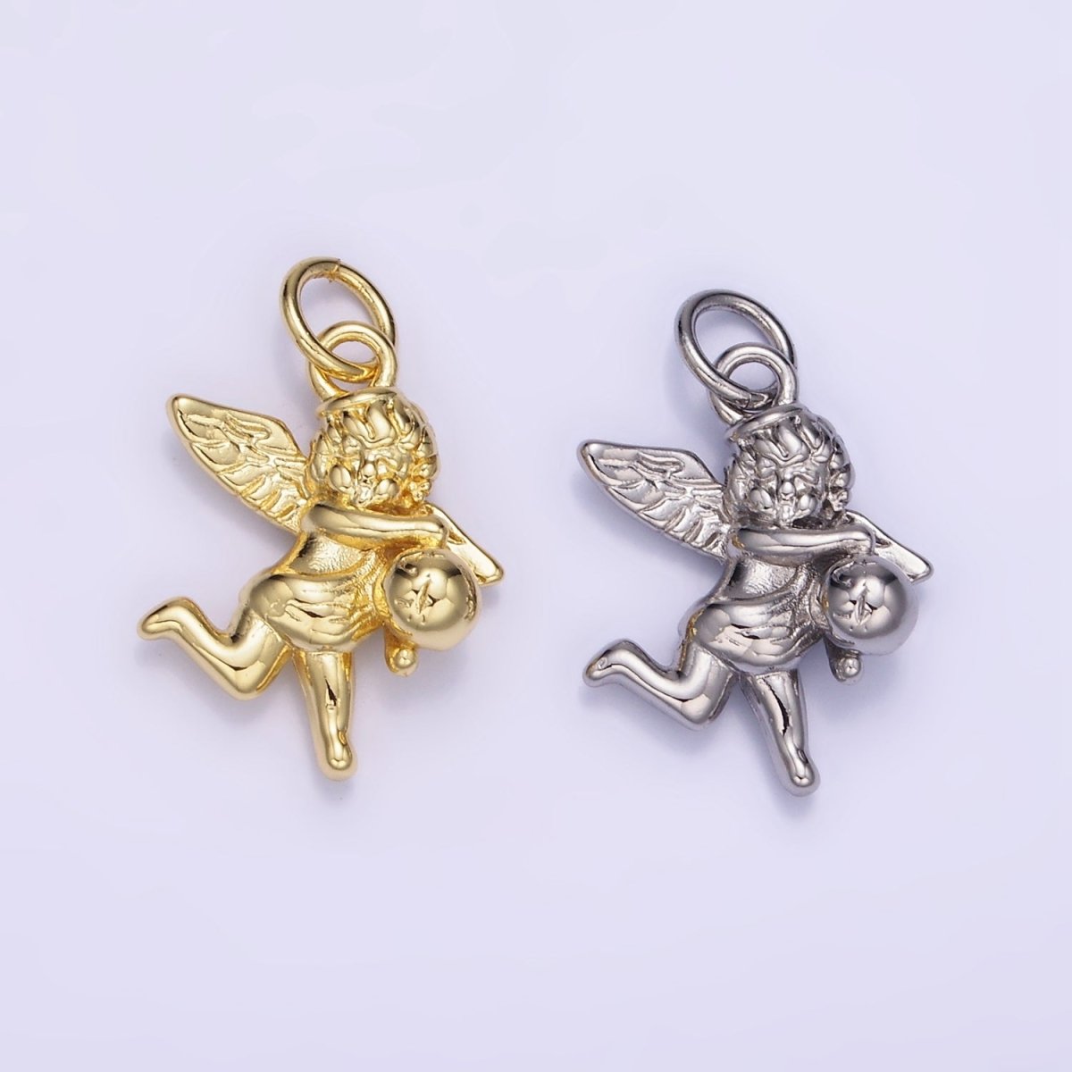 14K Gold Filled Ball Running Cherub Baby Angel Charm in Gold &amp; Silver | W495