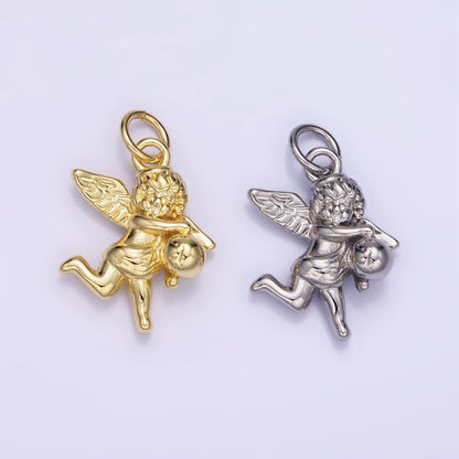 14K Gold Filled Ball Running Cherub Baby Angel Charm in Gold &amp; Silver | W495