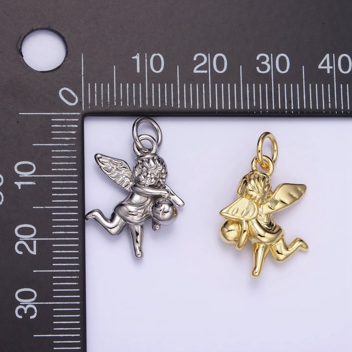14K Gold Filled Ball Running Cherub Baby Angel Charm in Gold &amp; Silver | W495