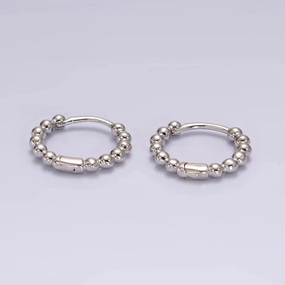 14K Gold Filled Beaded Ball Round Bubble Huggie Hoop Earring | P373