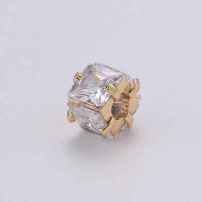 14k Gold FIlled Beads CZ Micro Pave Cube Large Hole Spacer Beads, Cubic Zirconia Spacer Beads, Gold Square Bead Spacer for Bracelet Making B-390