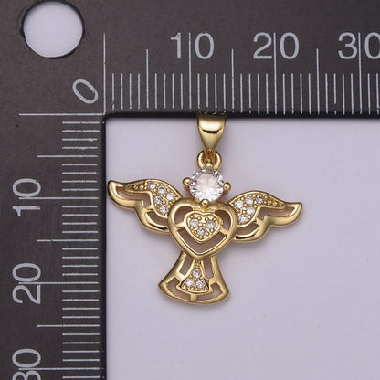 14k Gold filled Bird charm w/ Micro Pave Heart pendant, Necklace supply, Jewelry makings N-514