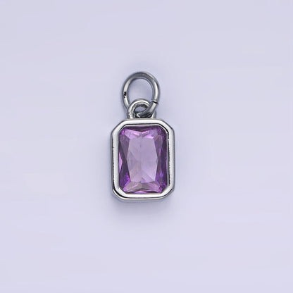 14K Gold Filled Birthstone CZ Baguette Bezel Charm in Gold &amp; Silver | W721 - W728