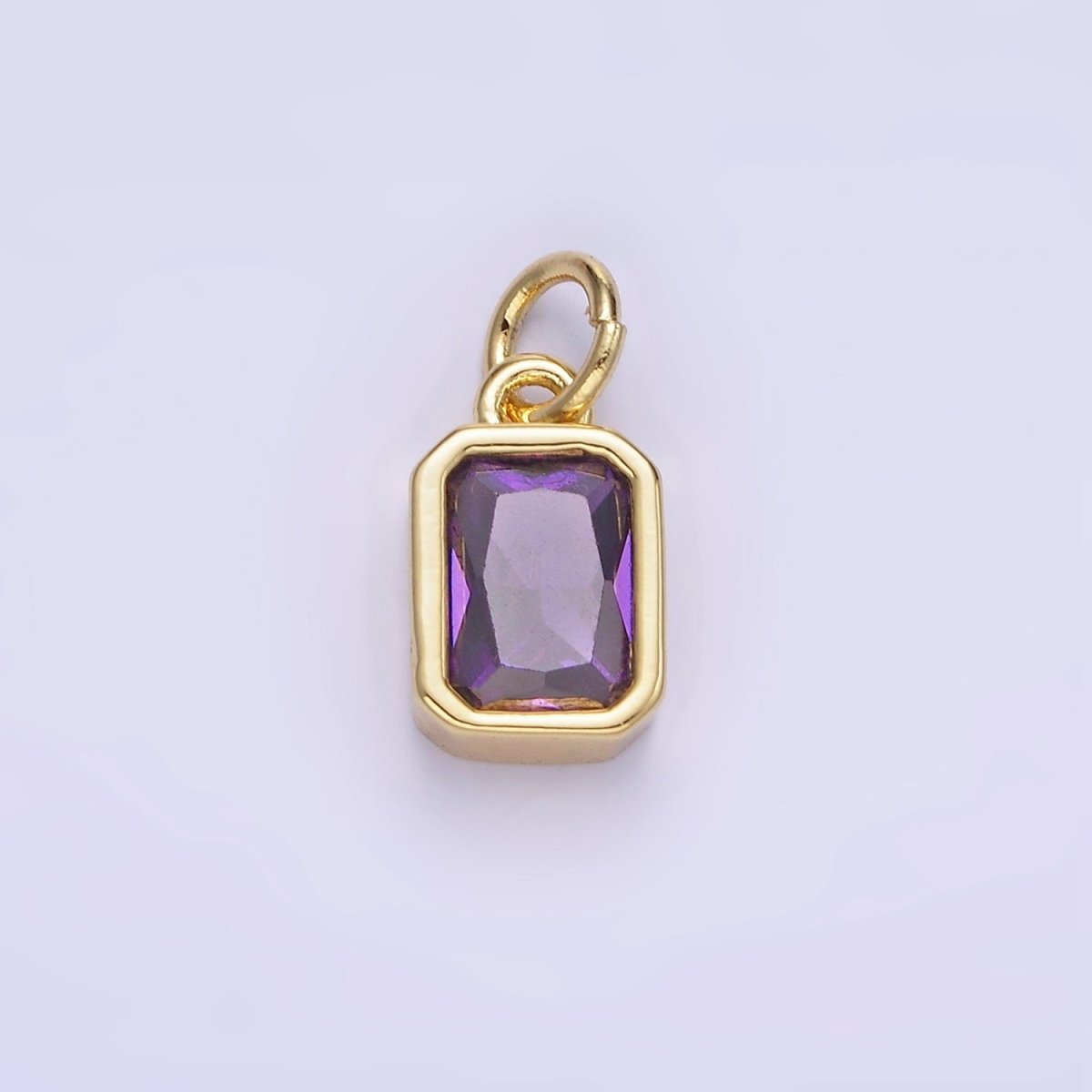 14K Gold Filled Birthstone CZ Baguette Bezel Charm in Gold &amp; Silver | W721 - W728