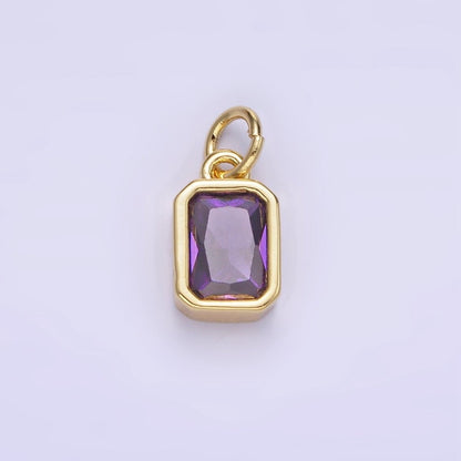 14K Gold Filled Birthstone CZ Baguette Bezel Charm in Gold &amp; Silver | W721 - W728