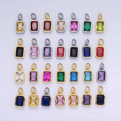 14K Gold Filled Birthstone CZ Baguette Bezel Charm in Gold &amp; Silver | W721 - W728