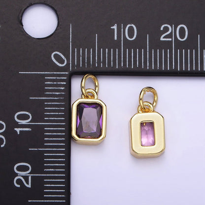14K Gold Filled Birthstone CZ Baguette Bezel Charm in Gold &amp; Silver | W721 - W728