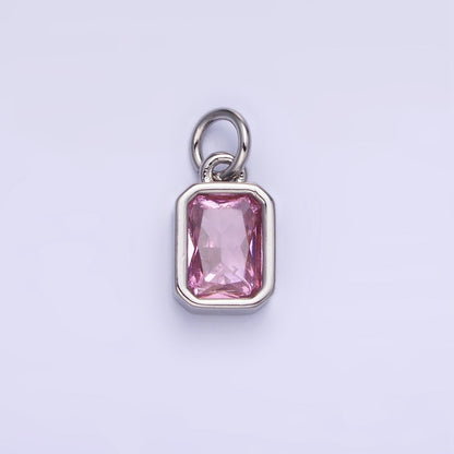 14K Gold Filled Birthstone CZ Baguette Bezel Charm in Gold &amp; Silver | W721 - W728