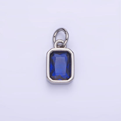 14K Gold Filled Birthstone CZ Baguette Bezel Charm in Gold &amp; Silver | W721 - W728