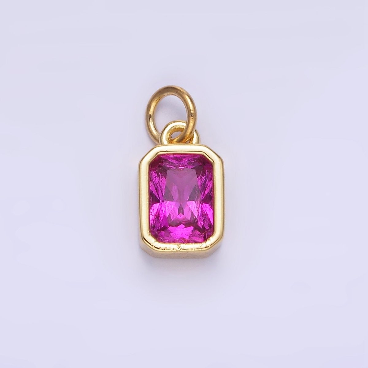 14K Gold Filled Birthstone CZ Baguette Bezel Charm in Gold &amp; Silver | W721 - W728