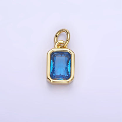 14K Gold Filled Birthstone CZ Baguette Bezel Charm in Gold &amp; Silver | W721 - W728