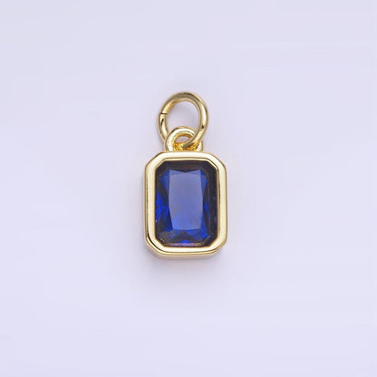 14K Gold Filled Birthstone CZ Baguette Bezel Charm in Gold &amp; Silver | W721 - W728