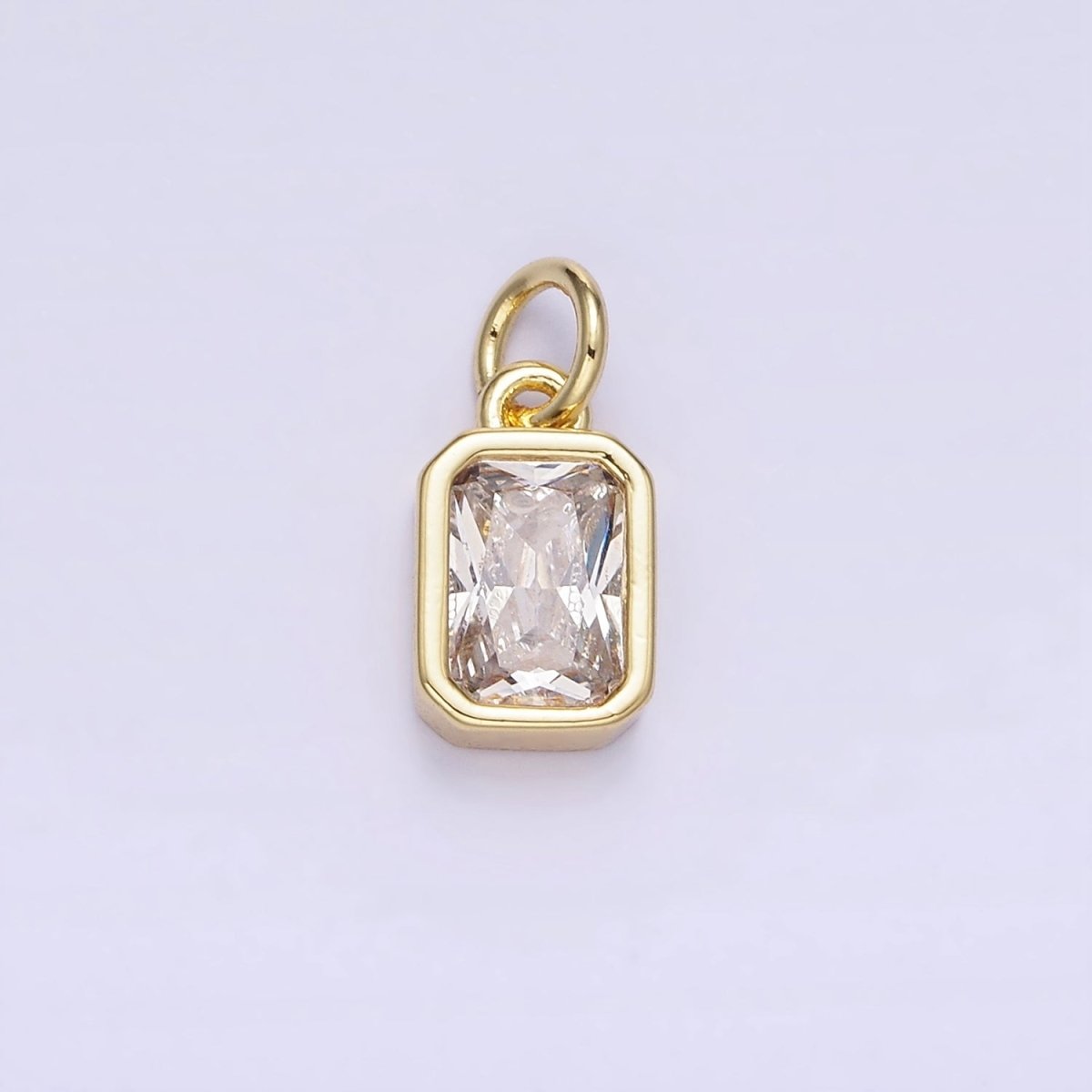 14K Gold Filled Birthstone CZ Baguette Bezel Charm in Gold &amp; Silver | W721 - W728