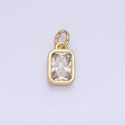 14K Gold Filled Birthstone CZ Baguette Bezel Charm in Gold &amp; Silver | W721 - W728