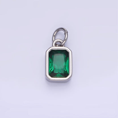 14K Gold Filled Birthstone CZ Baguette Bezel Charm in Gold &amp; Silver | W721 - W728