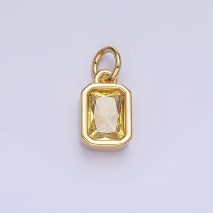 14K Gold Filled Birthstone CZ Baguette Bezel Charm in Gold &amp; Silver | W721 - W728
