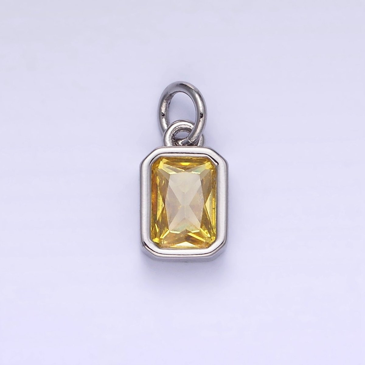 14K Gold Filled Birthstone CZ Baguette Bezel Charm in Gold &amp; Silver | W721 - W728