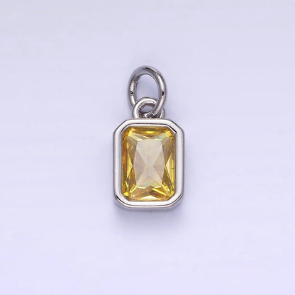 14K Gold Filled Birthstone CZ Baguette Bezel Charm in Gold &amp; Silver | W721 - W728